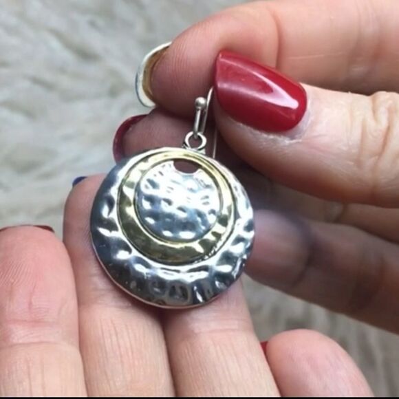 Hammered Earrings Gold Silver Boho Dangle Earrings - Picture 4 of 6